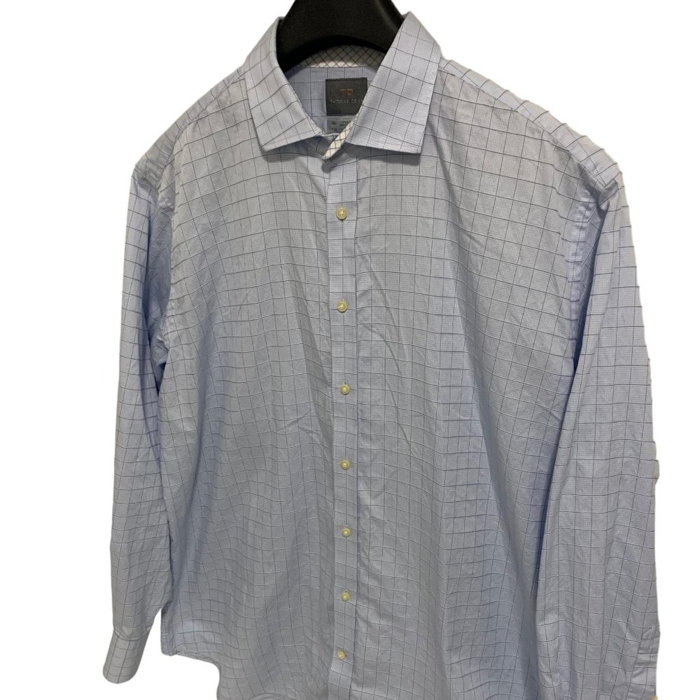Thomas Dean Shirtmaker Cloth Cotton Mens Shirt XXL Checks Long Sleeve Flip Cuff